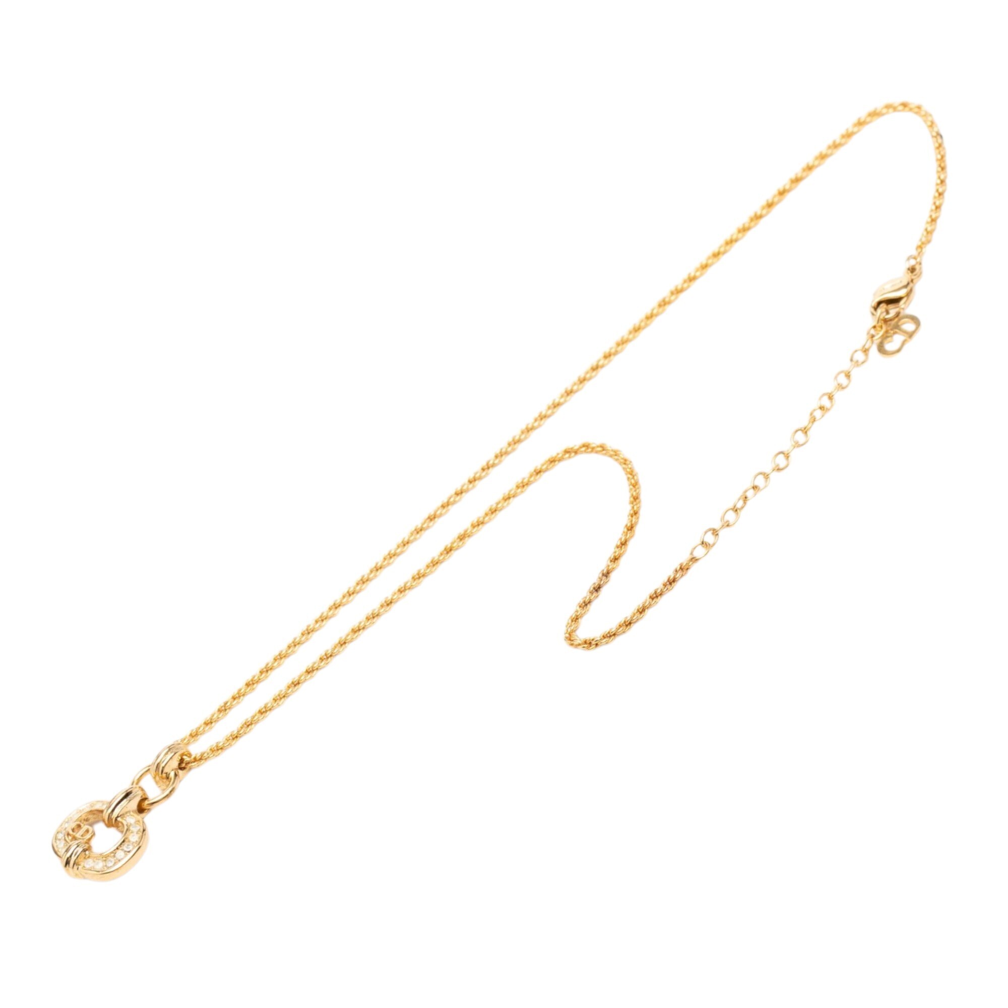 Pre-Loved Dior Gold Plated Strass Cd Logo Pendant Necklace 362$